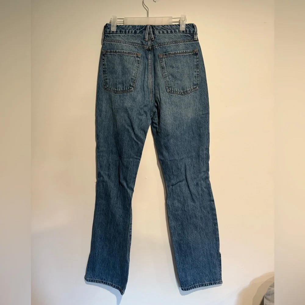 Good American Good Boy Jeans Size 4/27 High Rise Boot Slit Distressed Denim